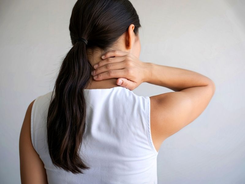 woman holding her neck in pain